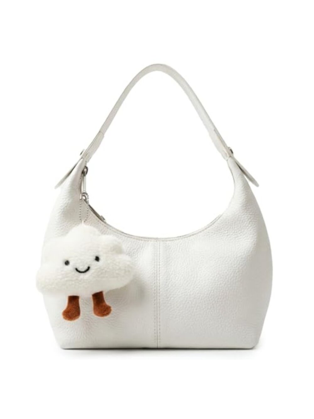 Vegan Leather Slouchy Hobo Shoulder Bag Small Crescent Purse with Cloud Pendant